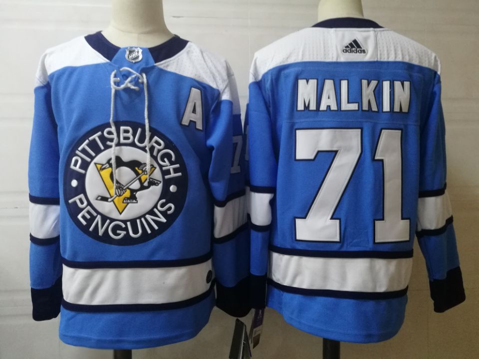 Mens Pittsburgh Penguins #71 Evgeni Malkin adidas Blue Player Jersey Stitched
