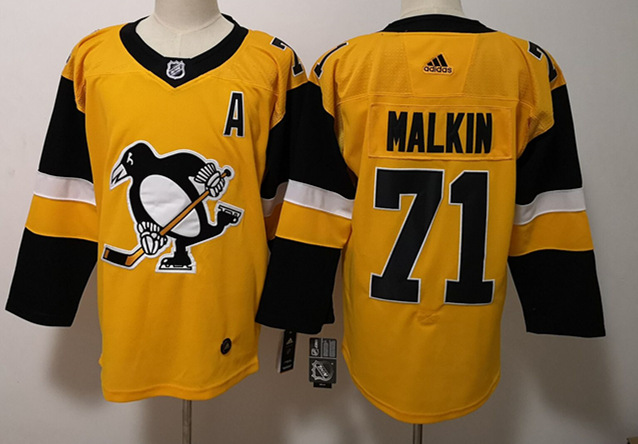 Mens Pittsburgh Penguins #71 Evgeni Malkin adidas Gold Alternate Player Jersey Stitched