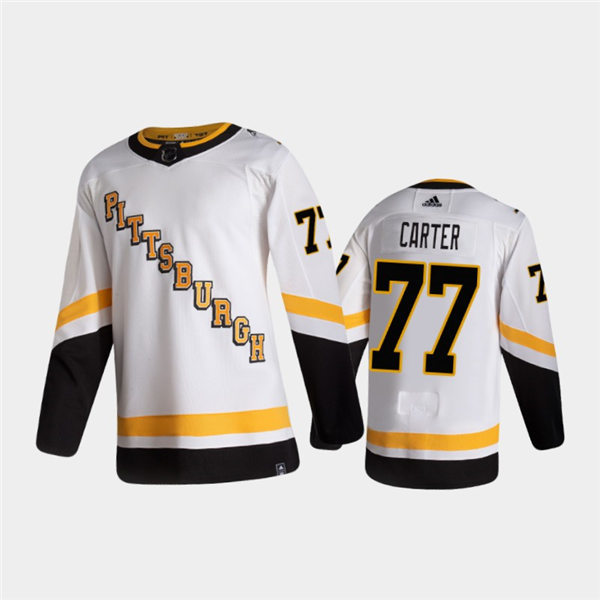 Mens Pittsburgh Penguins #77 Jeff Carter White adidas 2020-21 Reverse Retro Special Edition Jersey Stitched
