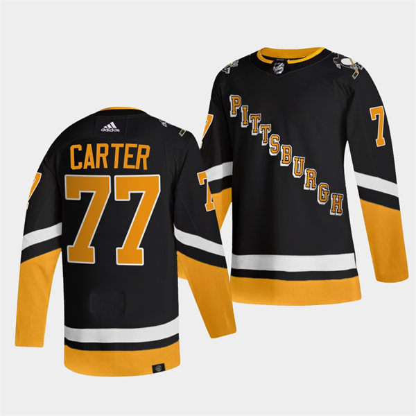 Mens Pittsburgh Penguins #77 Jeff Carter adidas 2021-22 Black Alternate Throwback Jersey Stitched