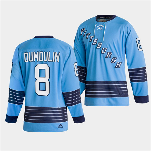 Mens Pittsburgh Penguins #8 Brian Dumoulin 2022 Light Blue Team Classics Jersey Stitched