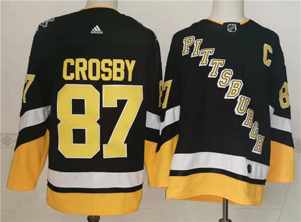 Mens Pittsburgh Penguins #87 Sidney Crosby adidas 2021-22 Black Alternate Throwback Jersey Stitched