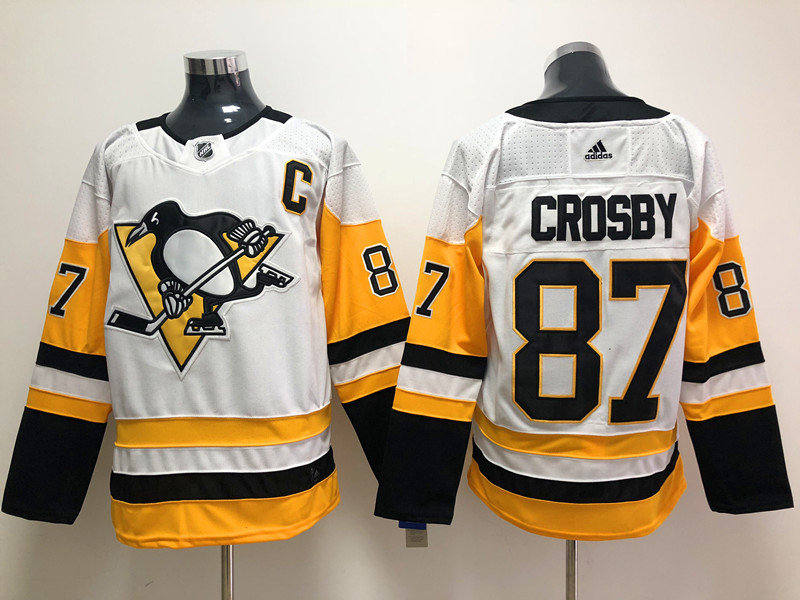 Mens Pittsburgh Penguins #87 Sidney Crosby adidas Away White Player Jersey Stitched