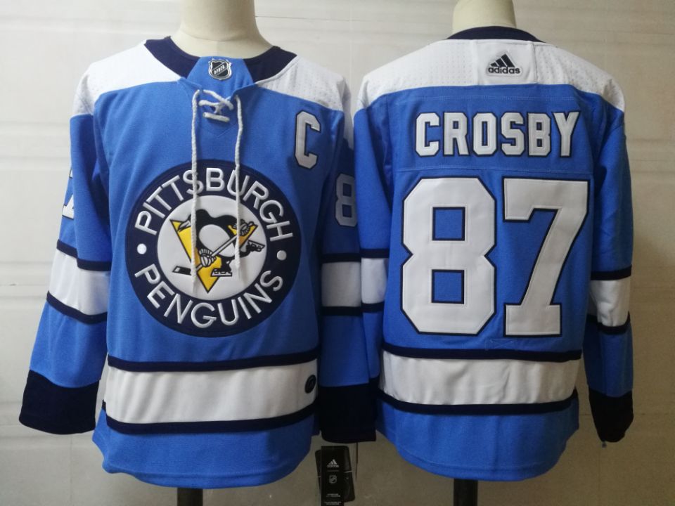 Mens Pittsburgh Penguins #87 Sidney Crosby adidas Blue Player Jersey Stitched