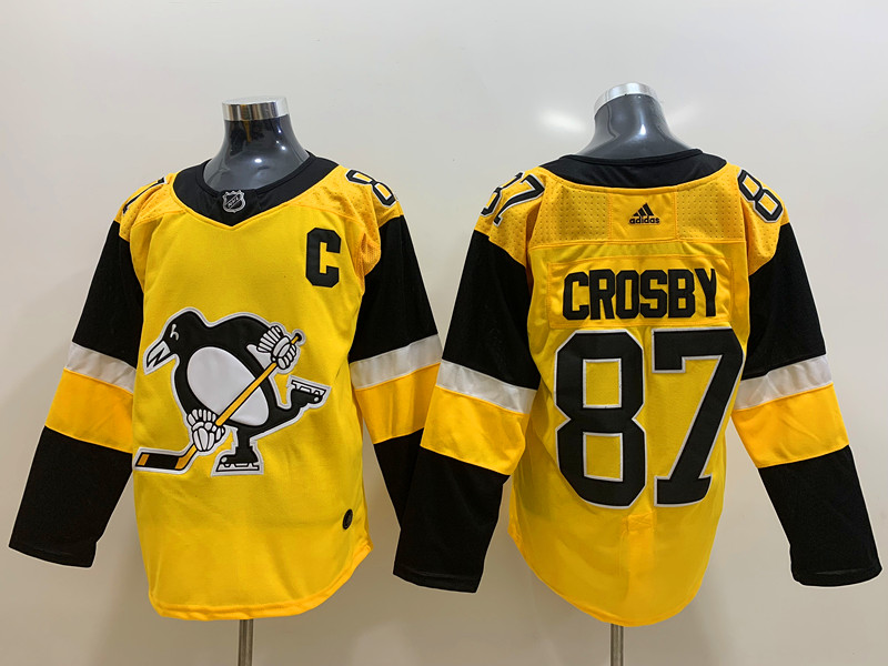 Mens Pittsburgh Penguins #87 Sidney Crosby adidas Gold Alternate Player Jersey Stitched