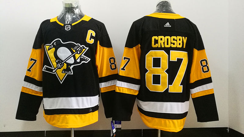 Mens Pittsburgh Penguins #87 Sidney Crosby adidas Home Black Player Jersey Stitched