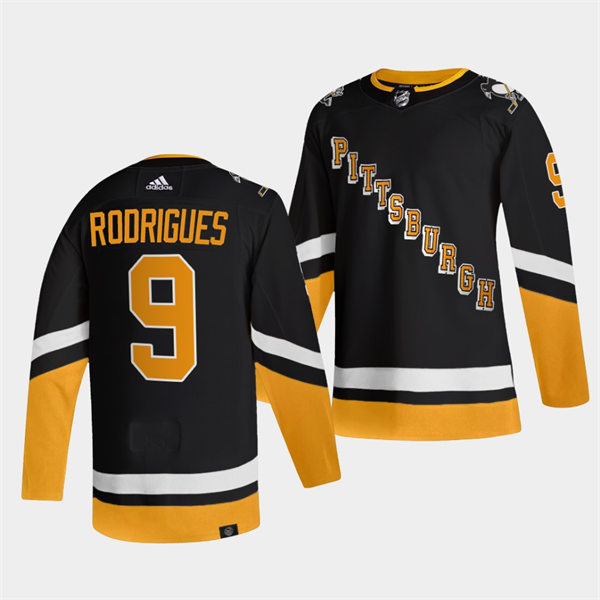 Mens Pittsburgh Penguins #9 Evan Rodrigues 2021-22 Black Alternate Throwback Jersey Stitched