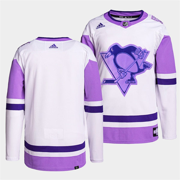 Mens Pittsburgh Penguins Blank White Purple Hockey Fights Cancer Primegreen Jersey Stitched