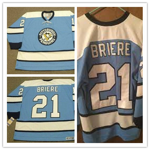 Mens Pittsburgh Penguins Retired Player #21 Michel Briere Blue Classics Jersey Stitched