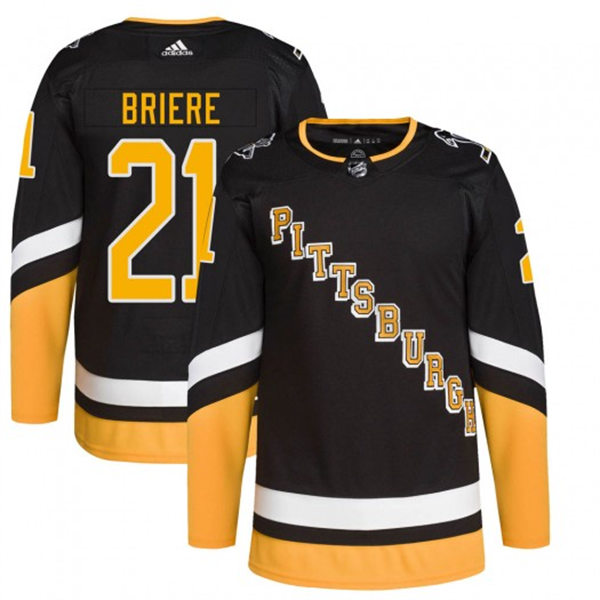 Mens Pittsburgh Penguins Retired Player #21 Michel Briere adidas 2021-22 Black Alternate Throwback Jersey Stitched
