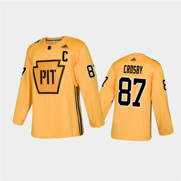 Mens Pittsburgh Penguins Sidney Crosby #87 Practice Adidas Gold Practice Jersey Stitched