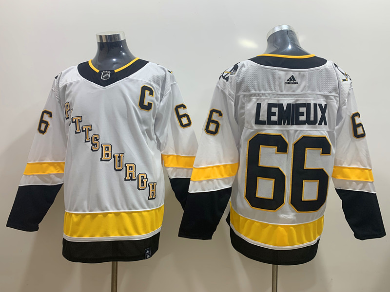 Mens Pittsburgh Penguins retired Player #66 Mario Lemieux White adidas 2020-21 Reverse Retro Special Edition Jersey Stitched