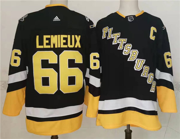 Mens Pittsburgh Penguins retired Player #66 Mario Lemieux adidas 2021-22 Black Alternate Throwback Stitched