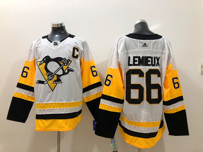 Mens Pittsburgh Penguins retired Player #66 Mario Lemieux adidas Away White Player Jersey Stitched