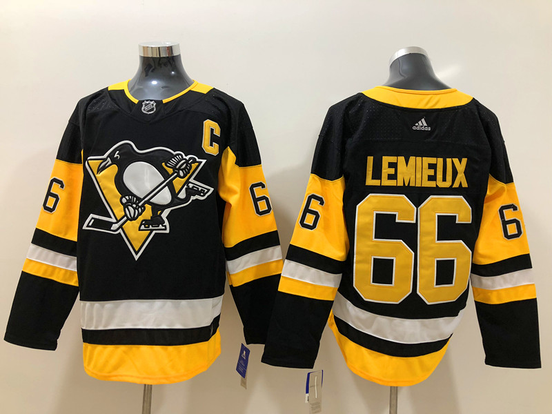 Mens Pittsburgh Penguins retired Player #66 Mario Lemieux adidas Home Black Player Jersey Stitched