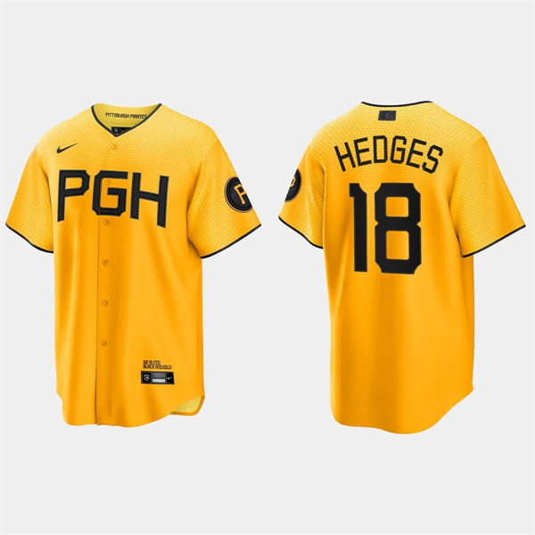 Mens Pittsburgh Pirates #18 Austin Hedges Gold 2023 City Connect Jersey