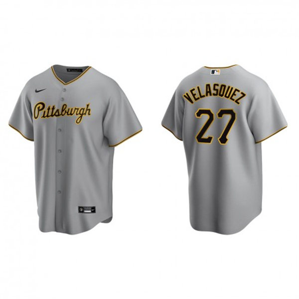 Mens Pittsburgh Pirates #27 Vince Velasquez Nike Gray Road CoolBase Jersey