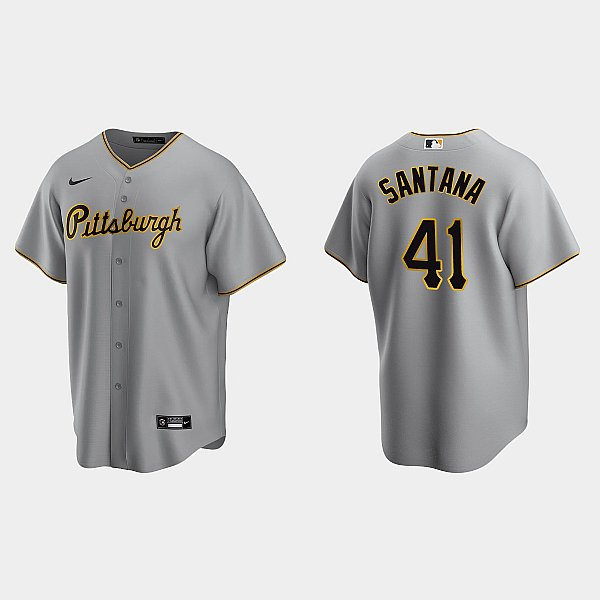 Mens Pittsburgh Pirates #41 Carlos Santana Nike Gray Road CoolBase Jersey