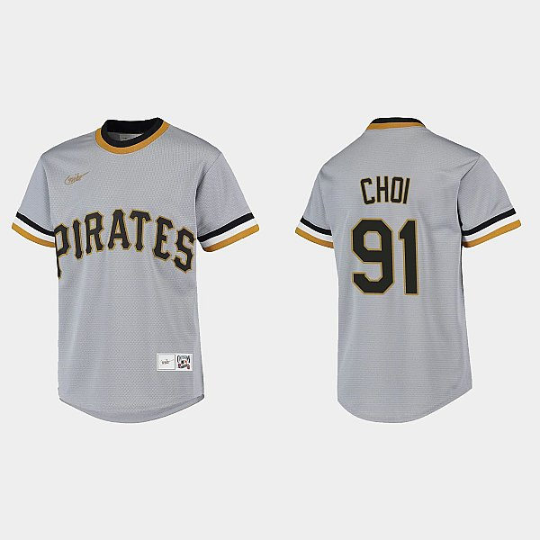 Mens Pittsburgh Pirates #91 Ji-Man Choi Nike Gray Pullover Cooperstown Collection Jersey
