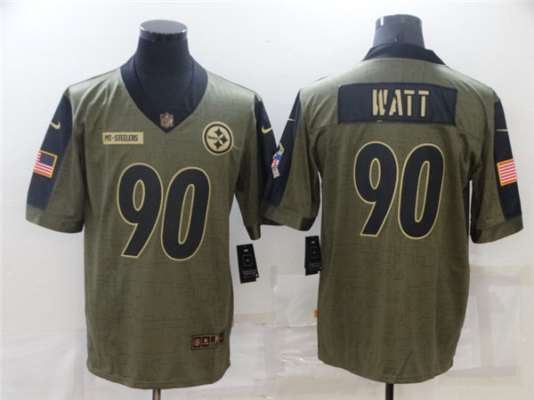 Mens Pittsburgh Steelers #90 T.J. Watt Nike Olive 2021 Salute To Service Limited Jersey