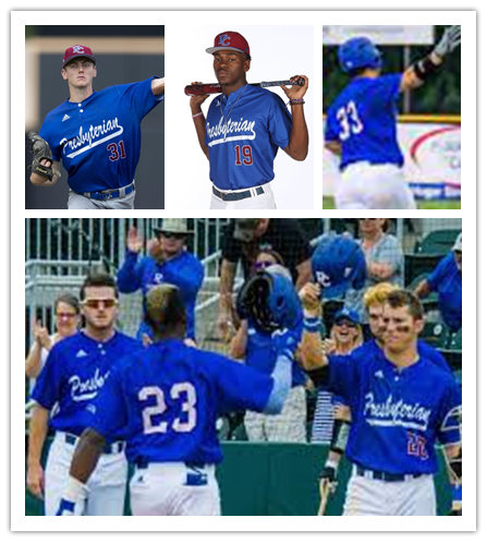 Mens Presbyterian Blue Hose Custom Eric Toth Sean Klein Zacchaeus Rasberry Charlie McDaniel Adidas Blue two-Button Pullover Baseball 