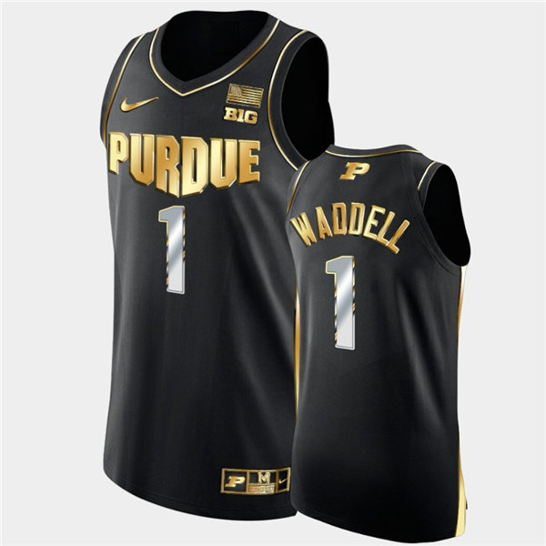 Mens Purdue Boilermakers #1 Brian Waddell Nike Black Golden Edition Basketball Jersey