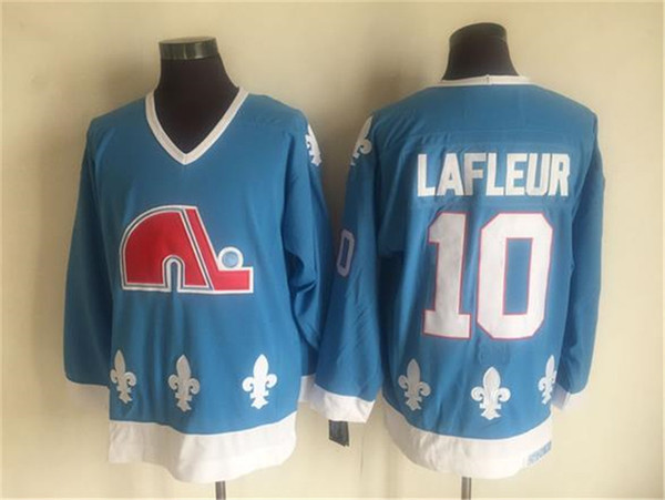 Mens Quebec Nordiques #10 Guy Lafleur Light Blue CCM Throwback Jersey Stitched