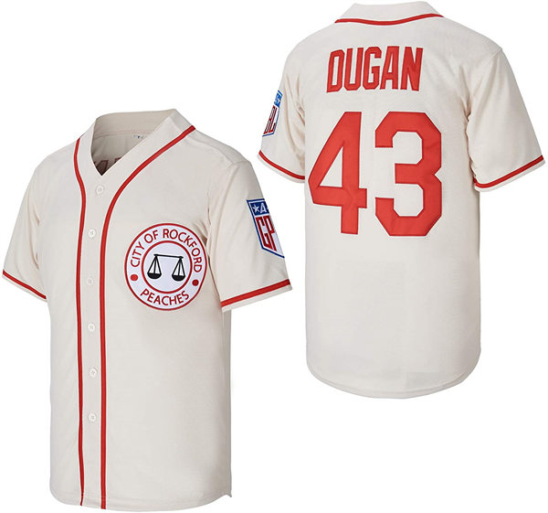 Mens Rockford Peaches #43 Jimmy Dugan A League of Their Own Film Baseball Jersey Cream