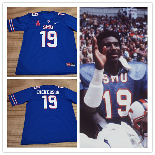 Mens SMU Mustangs #19 Eric Dickerson Nike 2019 Blue SMU Football Game Jersey