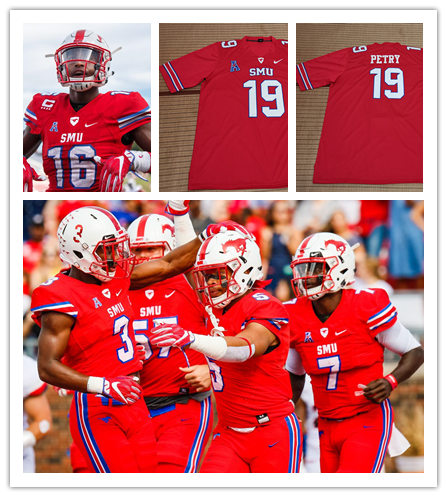 Mens SMU Mustangs Custom Emmanuel Sanders Eric Dickerson Courtland Sutton Cole Beasley Nike Red SMU Football Jersey 