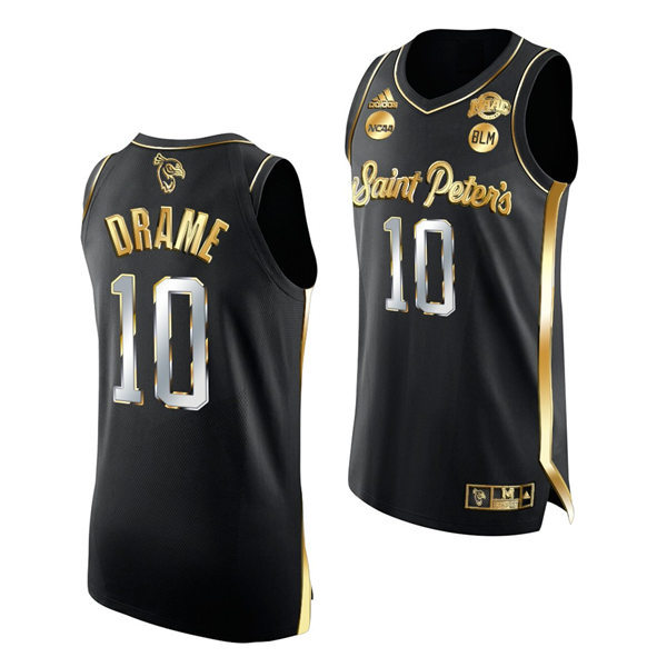 Mens Saint Peter's Peacocks #10 Fousseyni Drame Nike Black Golden Edition Basketball Jersey