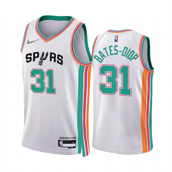 Mens San Antonio Spurs #31 Keita Bates-Diop White 2021-22 75th Anniversary City Edition Jersey