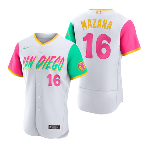 Mens San Diego Padres #16 Nomar Mazara White Stitched 2022 City Connect Jersey