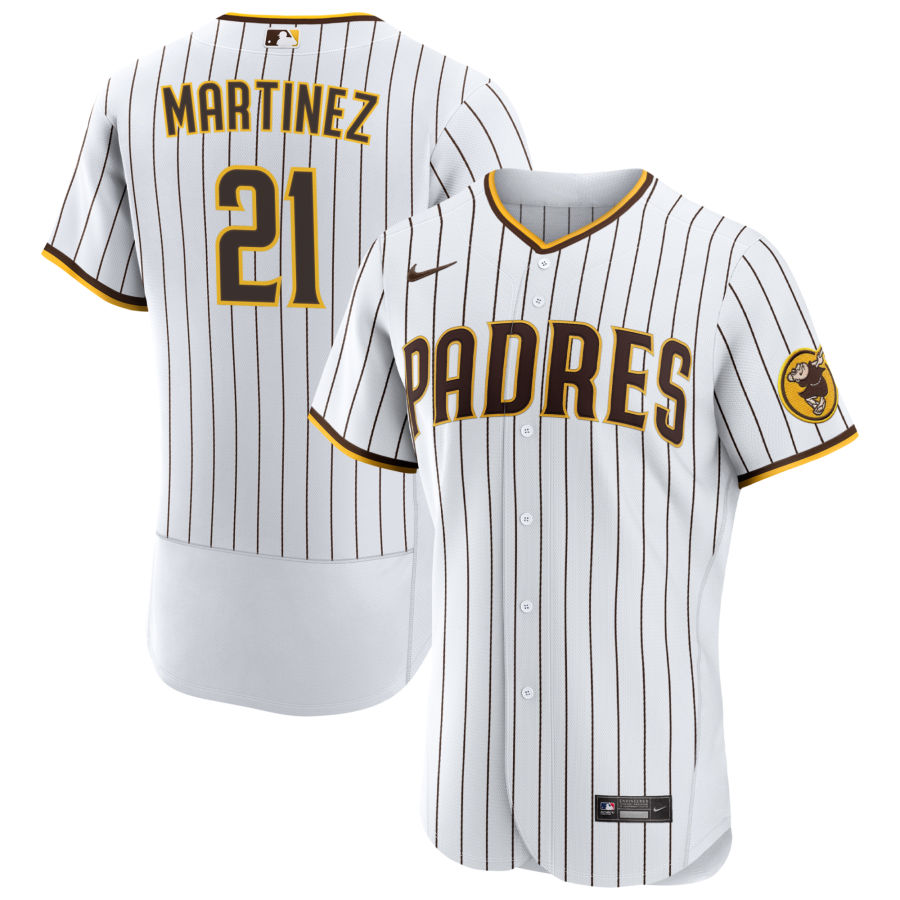 Mens San Diego Padres #21 Nick Martinez White Brown Pinstripe Home FlexBase Player Jersey
