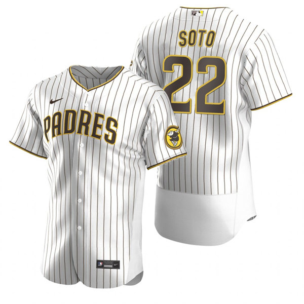 Mens San Diego Padres #22 Juan Soto White Brown Pinstripe Home FlexBase Player Jersey