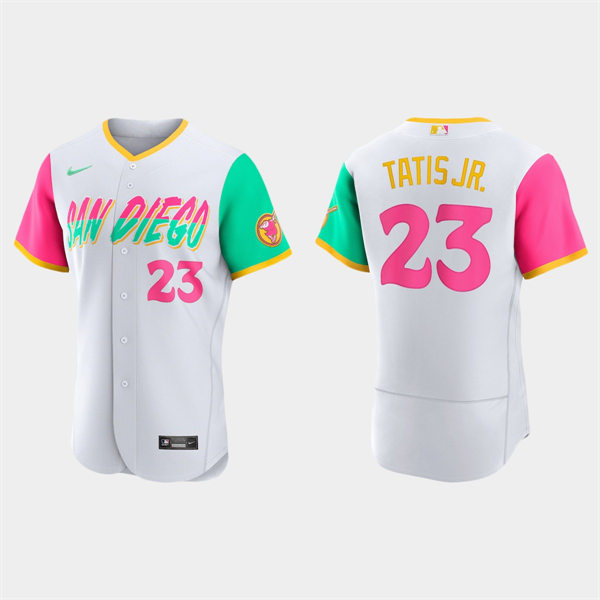 Mens San Diego Padres #23 Fernando Tatis Jr. White Stitched 2022 City Connect Jersey