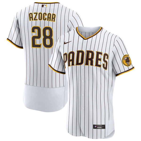 Mens San Diego Padres #28 Jose Azocar White Brown Pinstripe Home FlexBase Player Jersey