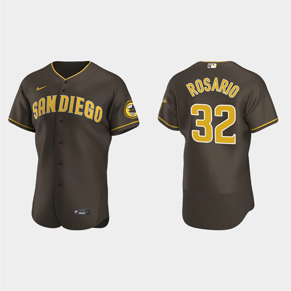 Mens San Diego Padres #32 Eguy Rosario Brown Road Player FlexBase Jersey