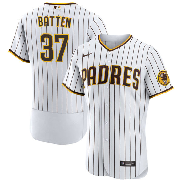 Mens San Diego Padres #37 Matthew Batten White Brown Pinstripe Home FlexBase Player Jersey