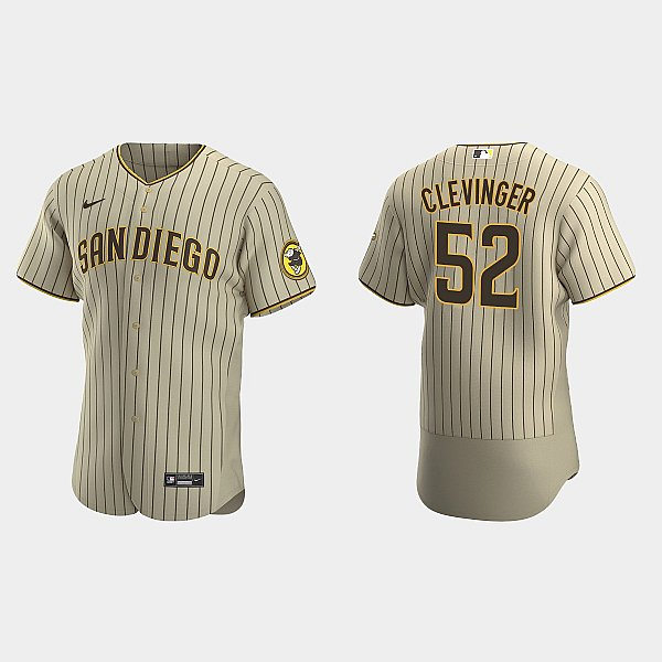 Mens San Diego Padres #52 Mike Clevinger Tan Brown Alternate FlexBase Player Jersey
