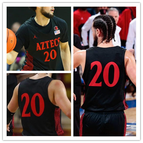 Mens San Diego State Aztecs #20 Jordan Schakel 2020 Black Red Jordan College Basketball Game Jersey