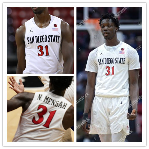 Mens San Diego State Aztecs #31 Nathan Mensah 2018 White Jordan College Basketball Game Jersey