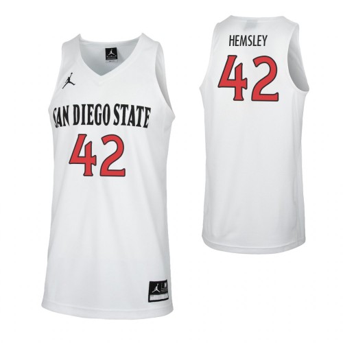 Mens San Diego State Aztecs #42 Jeremy Hemsley 2018 White Jordan College Basketball Game Jersey