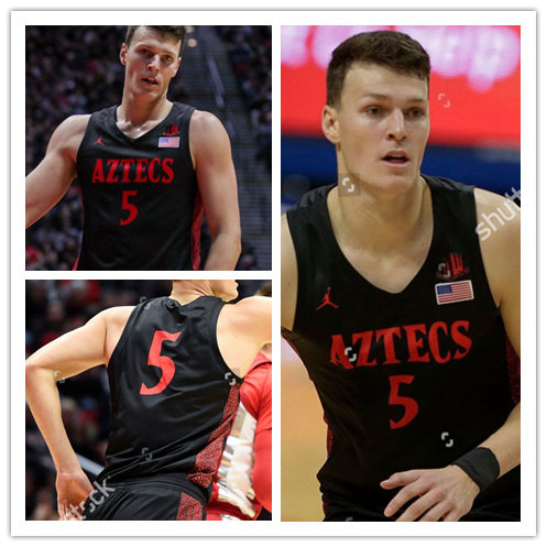 Mens San Diego State Aztecs #5 Yanni Wetzell 2020 Black Red Jordan College Basketball Game Jersey