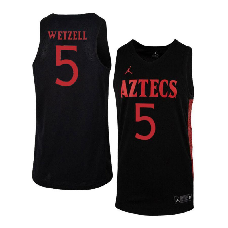 Mens San Diego State Aztecs #5 Yanni Wetzell 2020 Black Red Jordan College Basketball Swingman Jersey