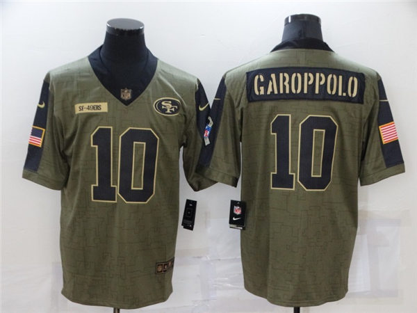 Mens San Francisco 49ers #10 Jimmy Garoppolo Nike Olive 2021 Salute To Service Limited Jersey