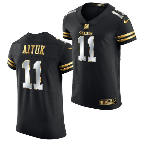 Mens San Francisco 49ers #11 Brandon Aiyuk 2021 Nike Black Golden Edition Vapor Limited Jersey