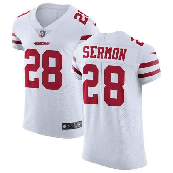 Mens San Francisco 49ers #28 Trey Sermon Nike White Away Vapor Untouchable Limited Player Jersey