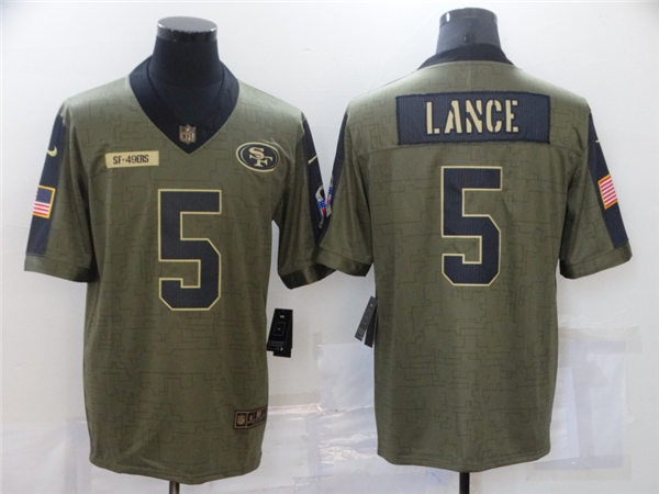 Mens San Francisco 49ers #5 Trey Lance Nike Olive 2021 Salute To Service Limited Jersey