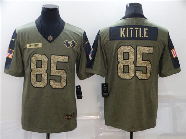 Mens San Francisco 49ers #85 George Kittle Nike 2021 Olive Camo Number Salute To Service Limited Jersey